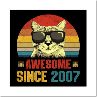 Awesome Since 2007 17th Birthday Gifts Cat Lover Posters and Art